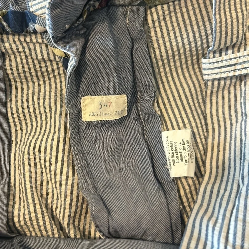 J Crew Men’s Chino Cotton Shorts Blue/White Seersucker Size 34W
